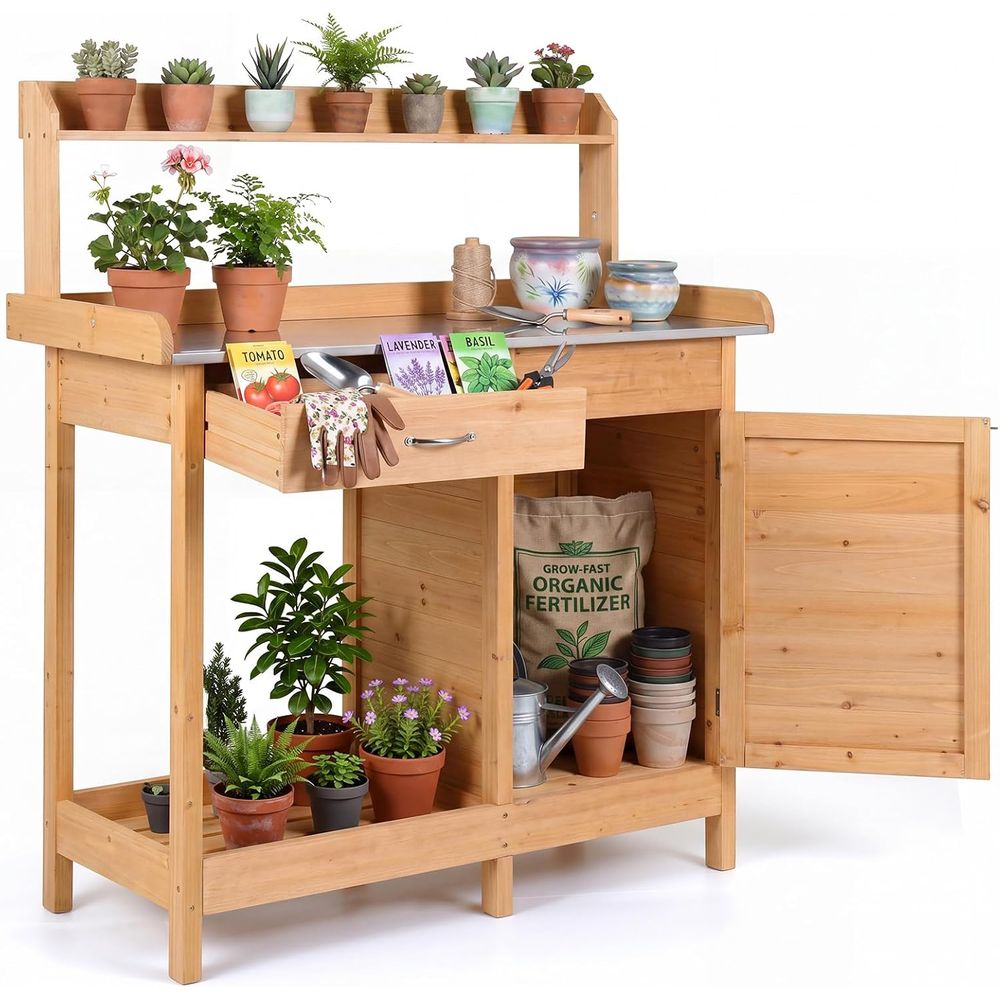 Woodworking Bench - Mesa de Jardinagem Externa de Madeira